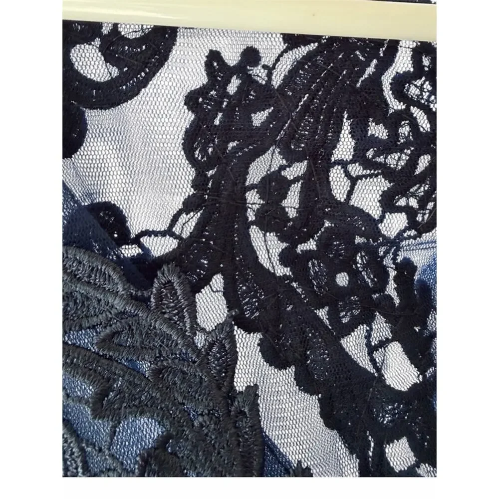 Mother-of-the-Bride Navy Lace Bodice Chiffon High-Low Formal Dress - Size 18W - Picture 3 of 7